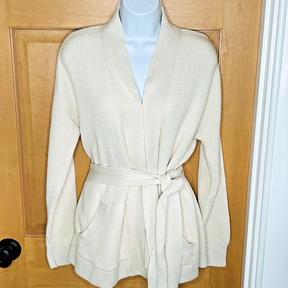 Barbour Knit Cardigan Women's S Ivory Open Belted Cotton Neutral Capsule - Picture 1 of 8